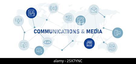 Kommunikations- und Mediensymbole mit Illustration soziale Online-Interaktion Chat-Anwendung digitale Mobilgerätetechnologie Online-Netzwerk Stock Vektor