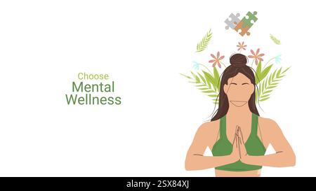Geistige Gesundheit Bewusstsein Monat Design Layout Banner. Emotionale Stabilität. Psychologisches und emotionales Wohlbefinden. Vektorabbildung. Stock Vektor