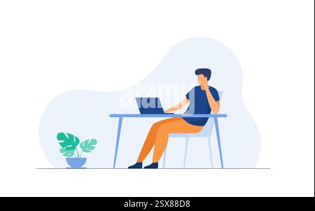 Büromanager träumen von Urlaub auf See flache Vektor-Illustration. Cartoon Business Person entspannen während der Arbeit und denken über das Surfen. Holida Stock Vektor