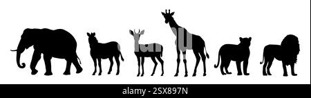 Set afrikanischer Safaritiere Vektor-Silhouetten Stock Vektor