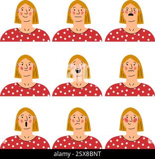 Frau Gesichtsausdrücke Vektor-Set Stock Vektor