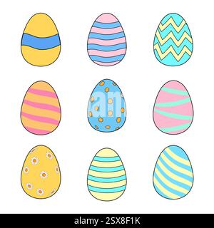 Ostereier Set Cartoon Vintage Stil, Happy Easter Stock Vektor