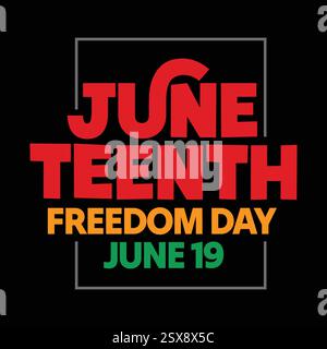 Am 19. Juni wird der Tag der Freiheit gefeiert. Unabhängigkeitstag des afroamerikanischen Volkes. Jährliches amerikanisches Feiertagsbanner, Poster, Grußkarte. Stock Vektor