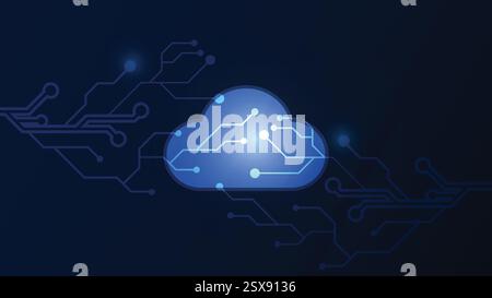 Data Cloud-Speichertechnologie auf Leiterplatten futuristisch, Serverraum und Ausrüstung für Internet-Netzwerke, Vektor und Illustration Stock Vektor