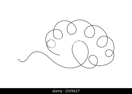 Menschliches Gehirn durchgehende einzeilige Zeichnung und minimalistischer Stil isolieren Umrissvektor-Illustration Stock Vektor