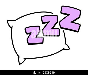 Kissen mit ZZZ-Buchstaben im Comic-Stil, guter Schlaf. Einfache Zeichnung, Vektorgrafik Illustration. Stock Vektor