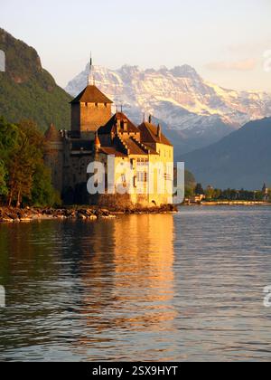 Chateau de Chillon am Genfer See, Montreux, Schweiz Stockfoto