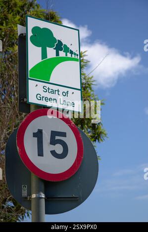 Zeichen für eine Green Lane in Jersey, Kanalinseln Stockfoto