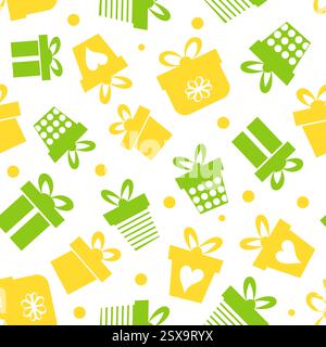 Geschenkverpackungsmuster in Grün und Gelb Stock Vektor