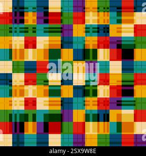Nahtloses Farbmuster aus Textil – leuchtendes, geometrisches Streifendesign. Abstrakter Hintergrund mit wiederholbarem Vektor. Farbenfrohes, kariertes, endloses Material Stock Vektor