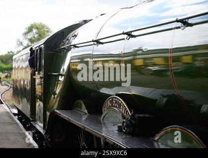 Der Flying Scotsman auf seiner hundertjährigen Tour auf der Bluebell Line Stockfoto