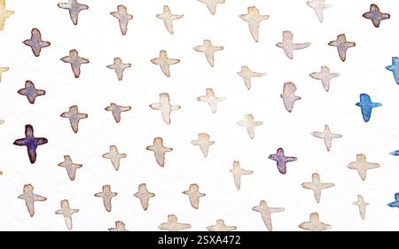 Aquarellkreuzmuster mit verschiedenen Schattierungen auf weißem Hintergrund für kreative künstlerische Designs. Stockfoto