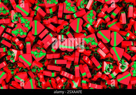 Herzförmige Geschenkboxen Hintergrund, Tapete. 3D-Rendering Stockfoto