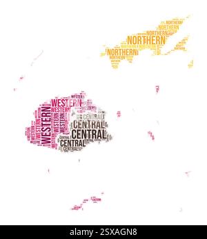 Wortwolke für die Region Fidschi. Ländliches Design. Farbige Abbildung auf Fidschi. Bereichsnamen Collage Cloud. Vektorabbildung. Stock Vektor