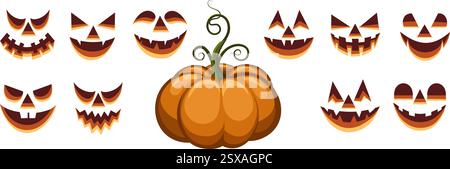 Halloween Kürbis Gesichter Set Stock Vektor