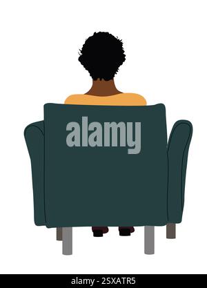 Frau, die im Sessel sitzt, Rückansicht Vektor Stock Vektor