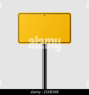 Gelbes Straßenschild. Leere Schildertafel an einer Stange. Vektorabbildung Stock Vektor