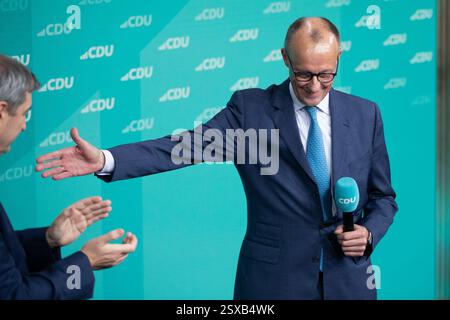Berlin, 23. Februar 2025 Friedrich Merz bei der CDU-Wahlnacht nach der Bundestagswahl. Felix Wolf/Alamy Live News Stockfoto