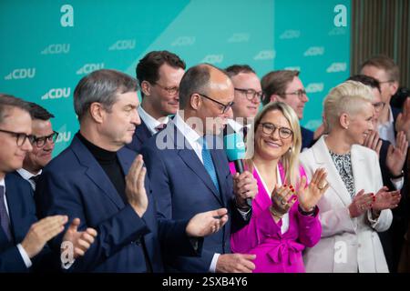 Berlin, 23. februar 2025 Friedrich Merz bei der CDU-Wahlnacht nach der Bundestagswahl. Felix Wolf/Alamy Live News Stockfoto