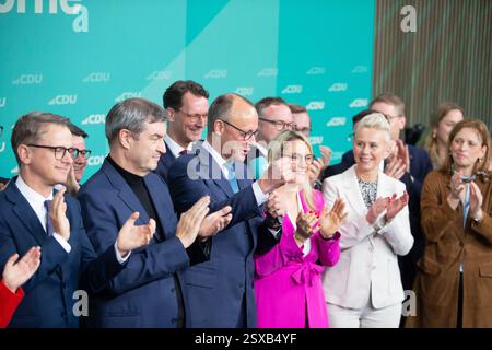 Berlin, 23. februar 2025 Friedrich Merz bei der CDU-Wahlnacht nach der Bundestagswahl. Felix Wolf/Alamy Live News Stockfoto