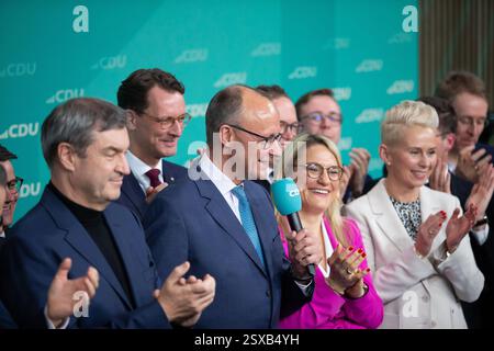 Berlin, 23. februar 2025 Friedrich Merz bei der CDU-Wahlnacht nach der Bundestagswahl. Felix Wolf/Alamy Live News Stockfoto