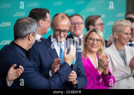 Berlin, 23. februar 2025 Friedrich Merz bei der CDU-Wahlnacht nach der Bundestagswahl. Felix Wolf/Alamy Live News Stockfoto