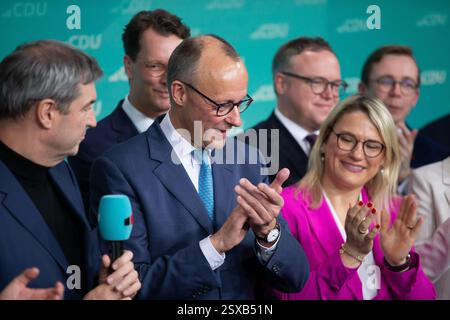 Berlin, 23. Februar 2025 Friedrich Merz bei der CDU-Wahlnacht nach der Bundestagswahl. Felix Wolf/Alamy Live News Stockfoto