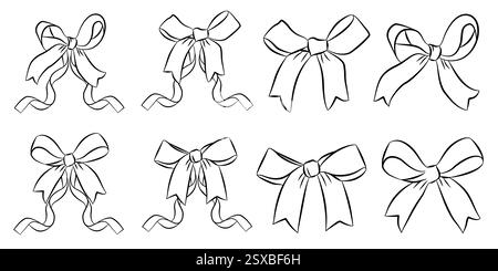 Satz skizzierter Bögen und Bänder. Handgezeichnete Vintage-Linie Kunst Vektor-Illustration. Stock Vektor