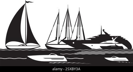 Boote und Yachten im Meer – Vektorillustration Stock Vektor