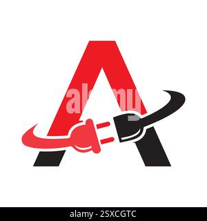 Initial Electric Logo on Letter A Concept mit Vektor und Vorlage für Elektrostecker Stock Vektor