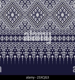 Weißer, nahtloser Rand in Diamantform auf Denim-Blau mit Farbmuster für Dekorationen, Stoffdruck, Textil-Textur und andere Drucke. Stock Vektor