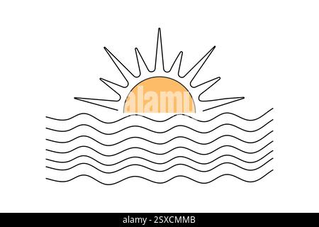 Sonnenuntergang eine Linie Zeichnung des minimalistischen Vektorsymbols mit schwarzem und weißem Hintergrund Stock Vektor