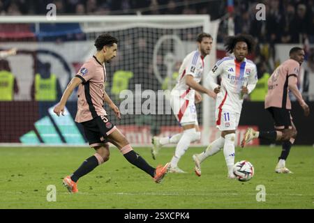 Marquinhos von PSG während des Fußballspiels der französischen Meisterschaft Ligue 1 zwischen Olympique Lyonnais (OL) und Paris Saint-Germain (PSG) am 23. Februar 2025 im Groupama-Stadion in Decines-Charpieu bei Lyon, Frankreich Stockfoto