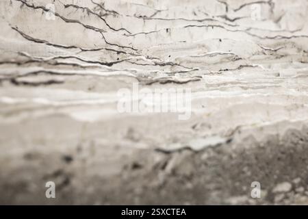 Abstrakte Ansicht der Steinstruktur mit linearen Formationen in Grau- und Weißtönen, Stein, Naturstein, Steinstruktur Stockfoto