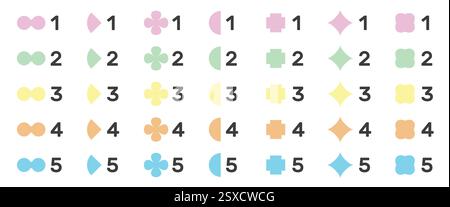 Trendige Farb-Aufzählungspunkte gesetzt. Schritte 1 bis 5 Stock Vektor