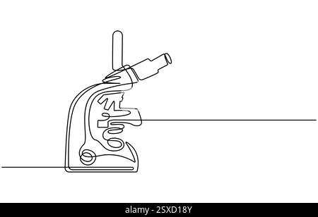 Mikroskoplabore in kontinuierlicher Einzeilenzeichnung. Einzeilige Kunstdarstellung von Laborgeräten Stock Vektor