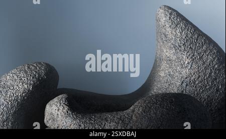 Moderne Präsentationseinrichtung mit leerem Podium auf rauer, strukturierter Steinoberfläche perfekt für die Produktplatzierung minimalistisches Design mit natürlichem Hintergrund. c Stockfoto