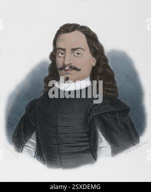 Bartolome Esteban Murillo (1618-1682). Spanischer Barockmaler. Hochformat. Zeichnung von Letre. Lithographie. Spätere Färbung. Cronica General de España, Historia Ilustrada y Descriptiva de sus Provincias. Andalusien, 1867. Stockfoto