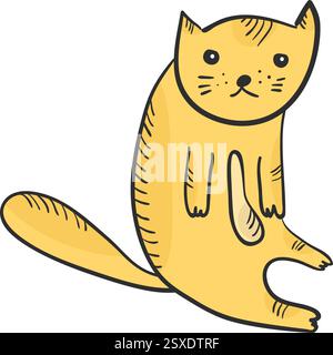 Flache, süße Skizze von sitzender, orangefarbener Katze Stock Vektor