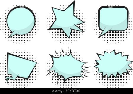 Set aus blauen leeren Retro-Comic-Sprechblasen Stock Vektor