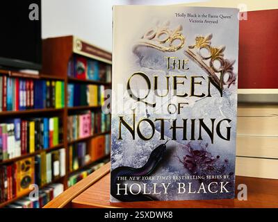 Lviv, Ukraine - 20. Februar 2025: Buchhandlung mit dem Cover von „The Queen of Nothing“ von Holly Black Stockfoto