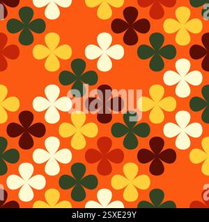 Luxuriöses Blumenmuster mit Kleeformen und eleganten Blütenblättern auf nahtlosem Hintergrund. Hochwertiges geometrisches Vektordesign im Retro-Stil für Mod Stock Vektor