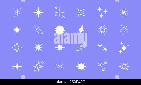Set mit originalen Sternenformen. Abstraktes Glanzeffekt-Vektorzeichen. Retro futuristische Kollektion mit hellen Vektorsymbolen. Leuchtender Lichteffekt, funkeln Stock Vektor