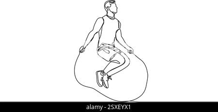 Durchgehende einzeilige Zeichnung des FIT-Mannes, der Seil überspringt, Linie Art Vektor Illustration Stock Vektor