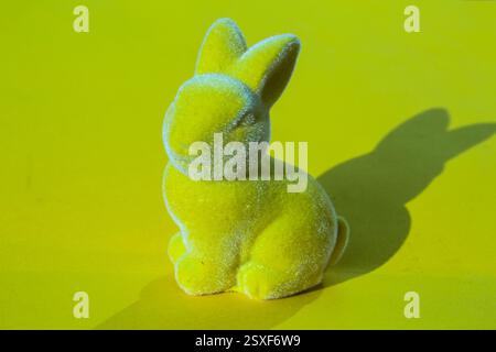 Frohe ostern mit osterhase auf gelbem Hintergrund Stockfoto