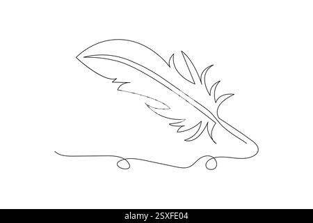 Vogelfeder einzelne Linie Kunst der Ikone Hand gezeichnet Umrissvektor Illustration Stock Vektor