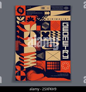 Minimalistisches Poster-Design. Abstrakte geometrische Formen, auffällige Typografie, brutalistische Symbole und grafische Symbole des bauhauses. Postmoderner Stil. Vektorgrafik EPS10. Stock Vektor