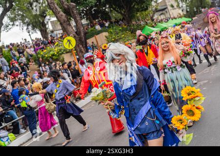 Quezon City, Quezon, Philippinen. Februar 2025. Cosplayer nehmen an der Float Parade während des Panagbenga Festivals 2025 in Baguio Teil. (Kreditbild: © Kenosis Yap/ZUMA Press Wire) NUR REDAKTIONELLE VERWENDUNG! Nicht für kommerzielle ZWECKE! Stockfoto
