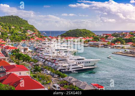 Gustavia, Skyline der Stadt St. Barths am Hafen. Stockfoto