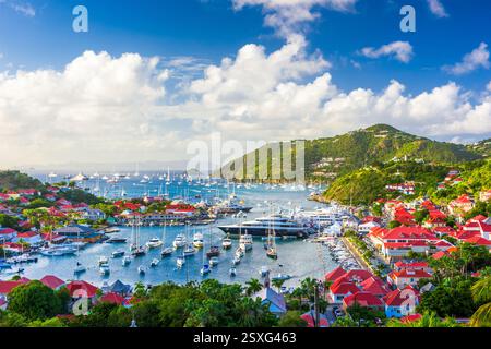 Gustavia, Skyline der Stadt St. Barths am Hafen. Stockfoto